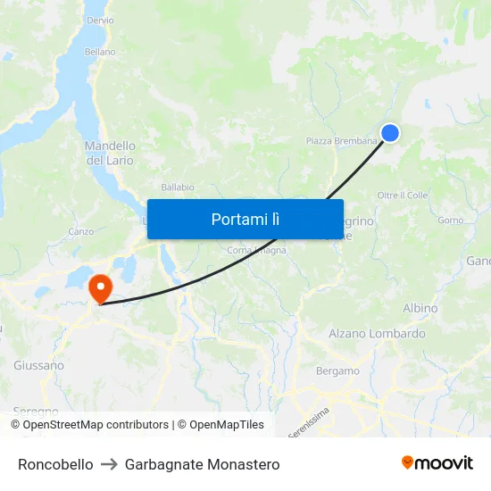 Roncobello to Garbagnate Monastero map