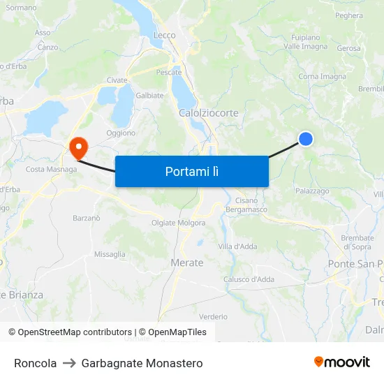 Roncola to Garbagnate Monastero map