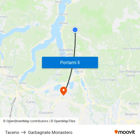 Taceno to Garbagnate Monastero map