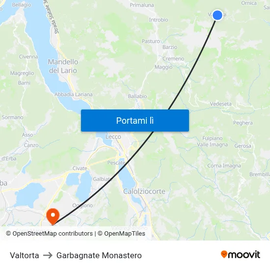 Valtorta to Garbagnate Monastero map