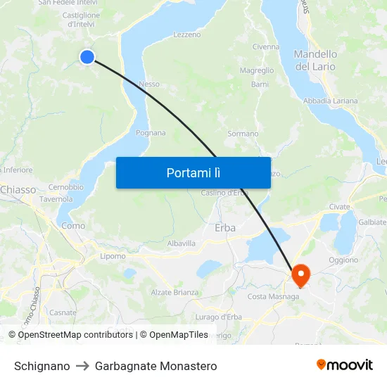 Schignano to Garbagnate Monastero map