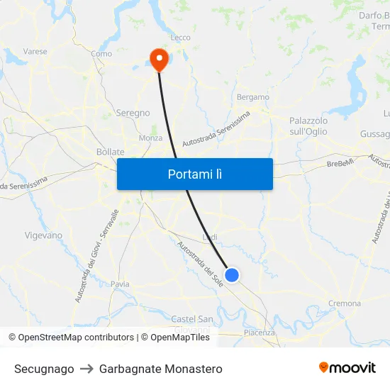Secugnago to Garbagnate Monastero map