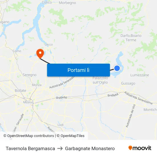 Tavernola Bergamasca to Garbagnate Monastero map