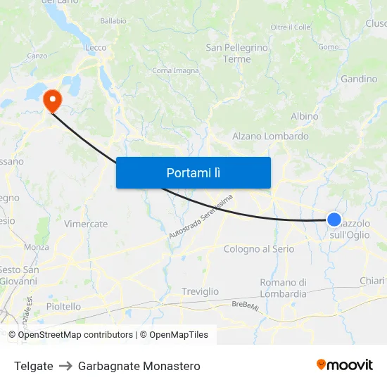 Telgate to Garbagnate Monastero map