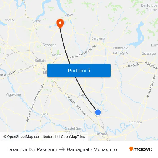 Terranova Dei Passerini to Garbagnate Monastero map