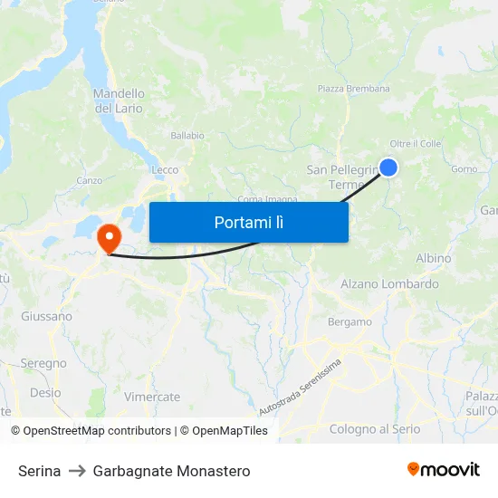 Serina to Garbagnate Monastero map