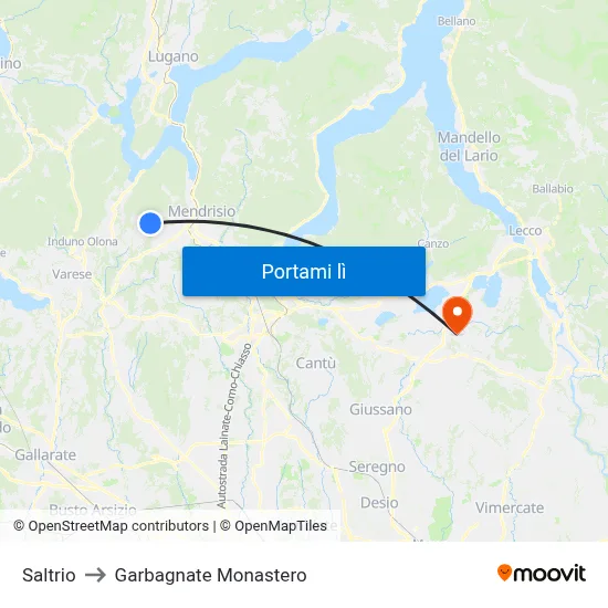 Saltrio to Garbagnate Monastero map