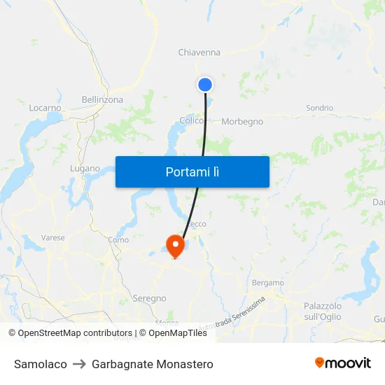 Samolaco to Garbagnate Monastero map