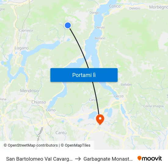 San Bartolomeo Val Cavargna to Garbagnate Monastero map