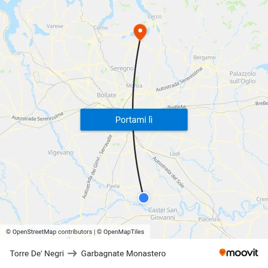 Torre De' Negri to Garbagnate Monastero map