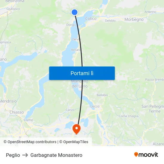 Peglio to Garbagnate Monastero map