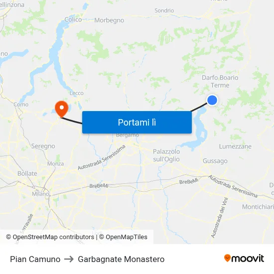 Pian Camuno to Garbagnate Monastero map