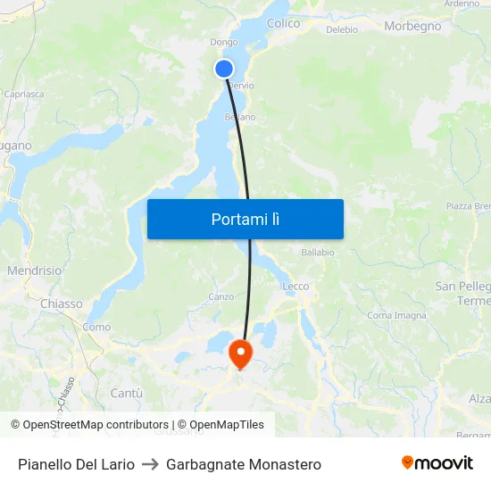 Pianello Del Lario to Garbagnate Monastero map