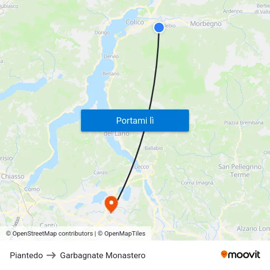 Piantedo to Garbagnate Monastero map