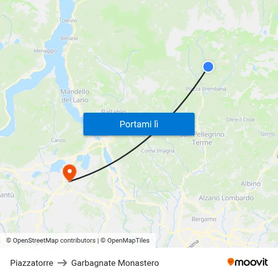 Piazzatorre to Garbagnate Monastero map