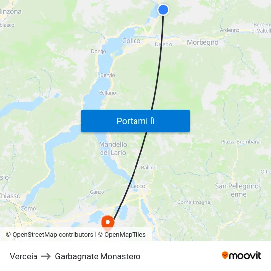 Verceia to Garbagnate Monastero map