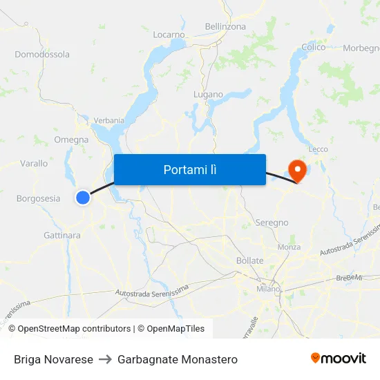 Briga Novarese to Garbagnate Monastero map