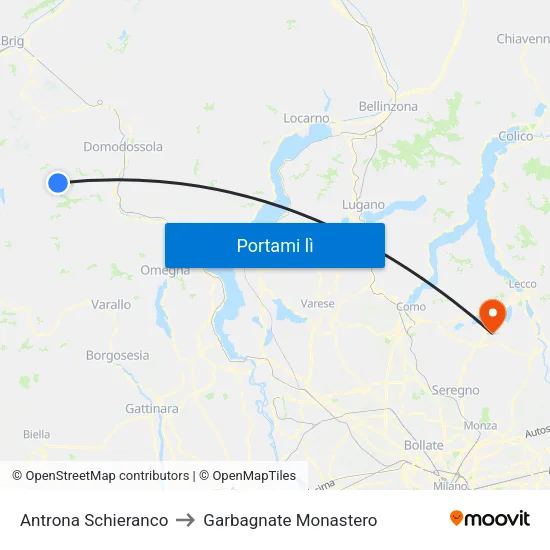 Antrona Schieranco to Garbagnate Monastero map