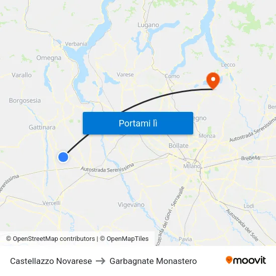 Castellazzo Novarese to Garbagnate Monastero map
