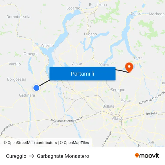 Cureggio to Garbagnate Monastero map
