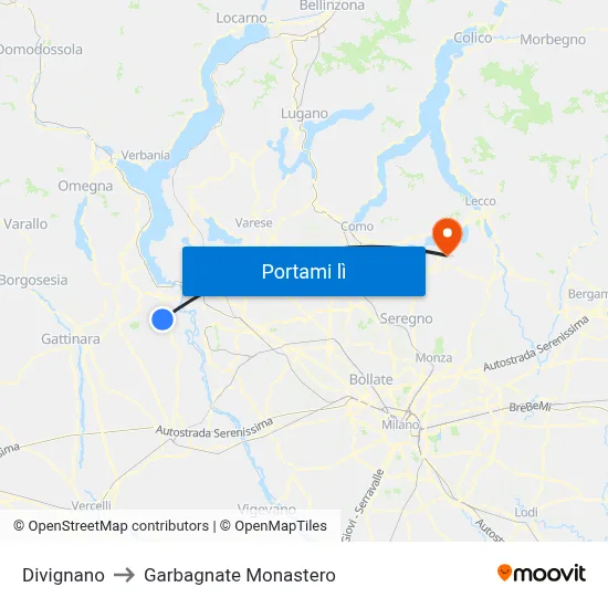 Divignano to Garbagnate Monastero map