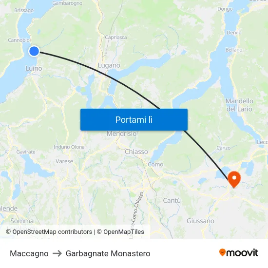 Maccagno to Garbagnate Monastero map