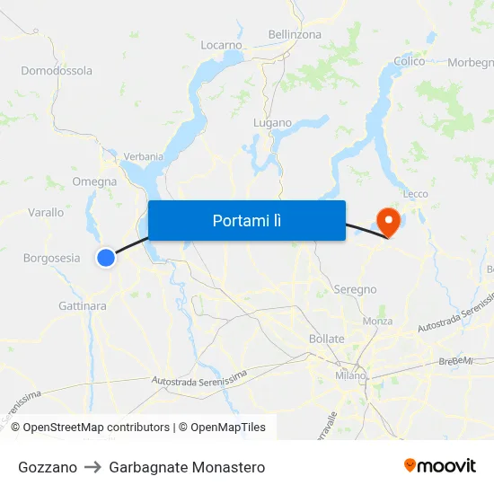 Gozzano to Garbagnate Monastero map
