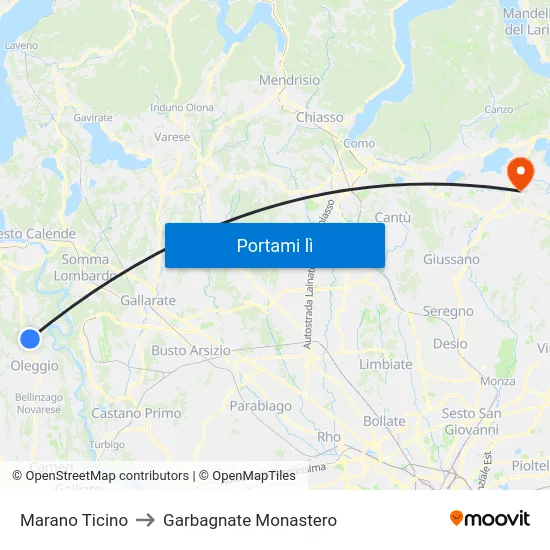 Marano Ticino to Garbagnate Monastero map
