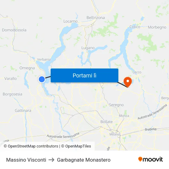 Massino Visconti to Garbagnate Monastero map