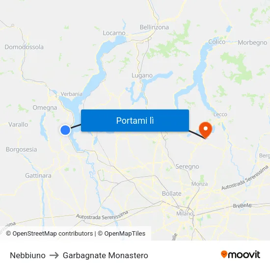 Nebbiuno to Garbagnate Monastero map