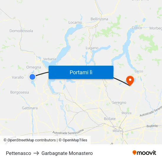Pettenasco to Garbagnate Monastero map