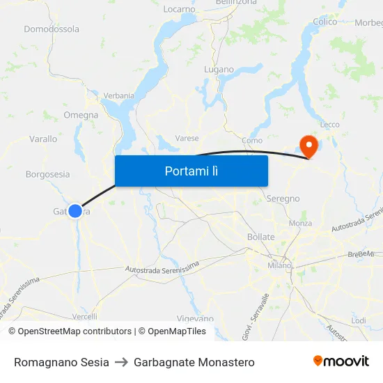 Romagnano Sesia to Garbagnate Monastero map