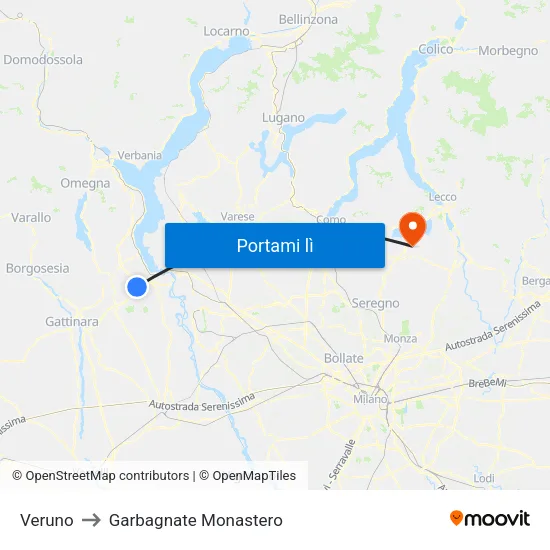 Veruno to Garbagnate Monastero map