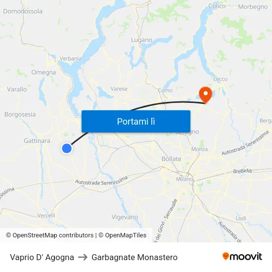 Vaprio D' Agogna to Garbagnate Monastero map
