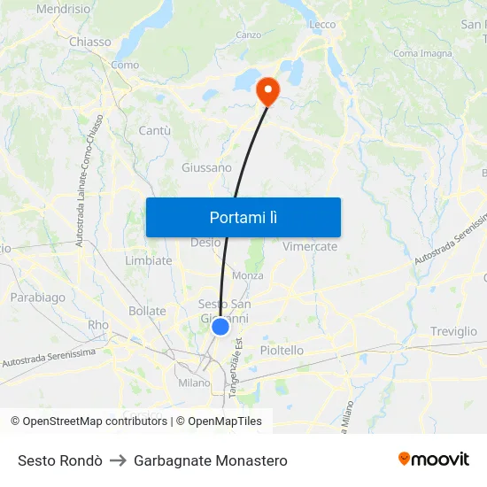 Sesto Rondò to Garbagnate Monastero map