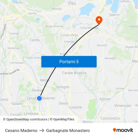 Cesano Maderno to Garbagnate Monastero map