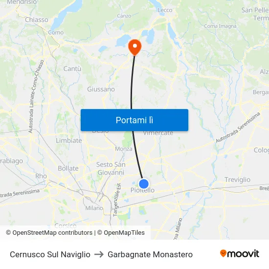 Cernusco Sul Naviglio to Garbagnate Monastero map