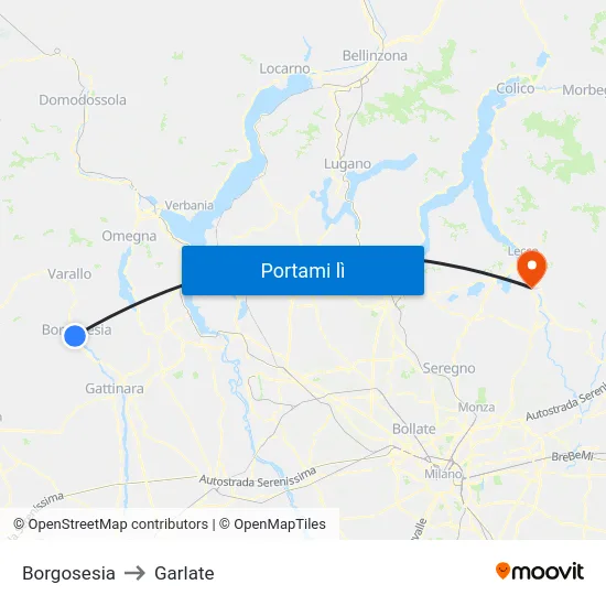 Borgosesia to Garlate map