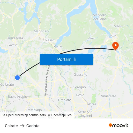 Cairate to Garlate map