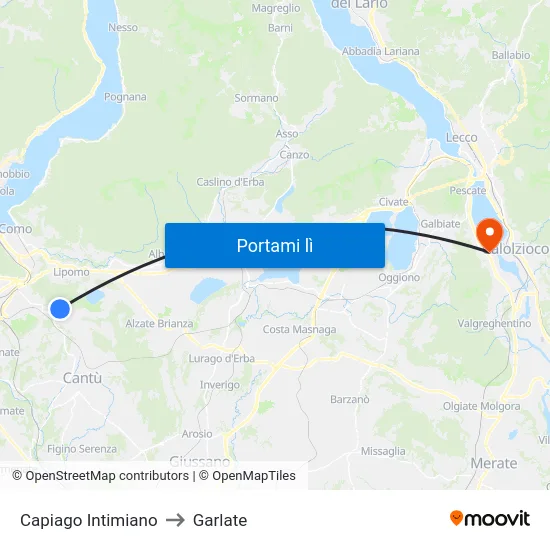 Capiago Intimiano to Garlate map