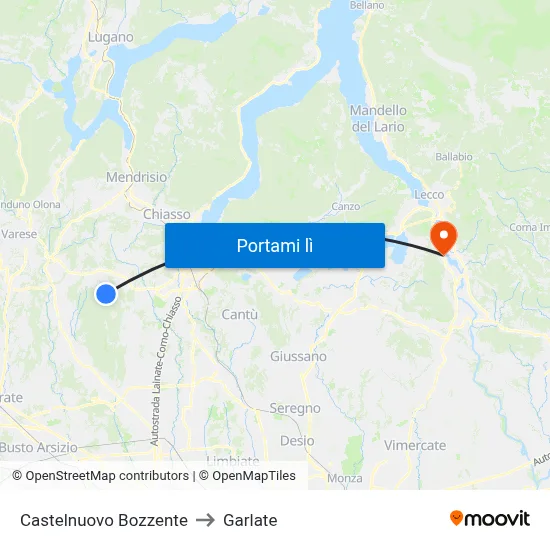 Castelnuovo Bozzente to Garlate map