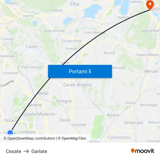 Cesate to Garlate map