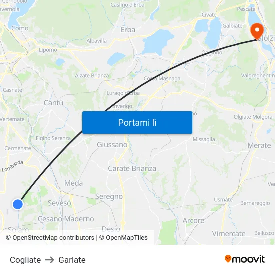 Cogliate to Garlate map