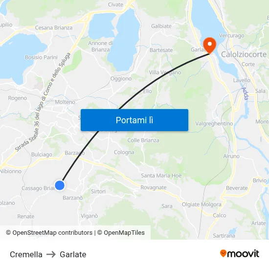 Cremella to Garlate map