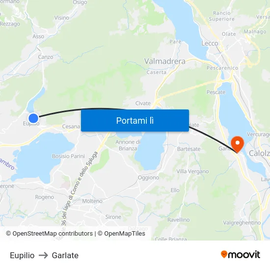 Eupilio to Garlate map