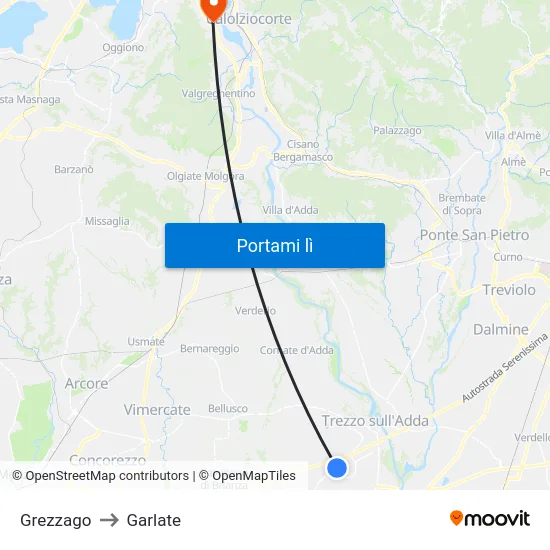 Grezzago to Garlate map