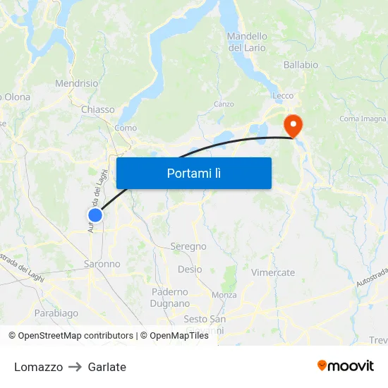 Lomazzo to Garlate map