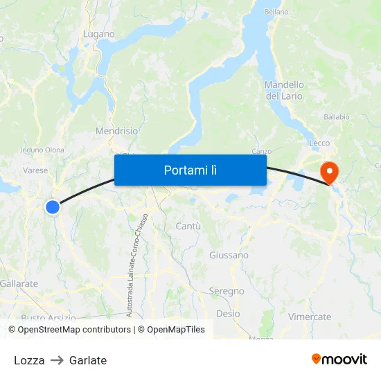 Lozza to Garlate map