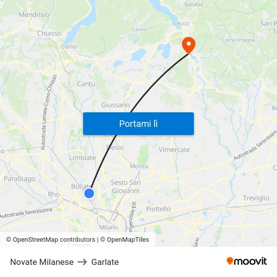 Novate Milanese to Garlate map