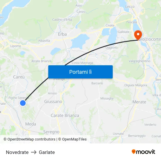 Novedrate to Garlate map
